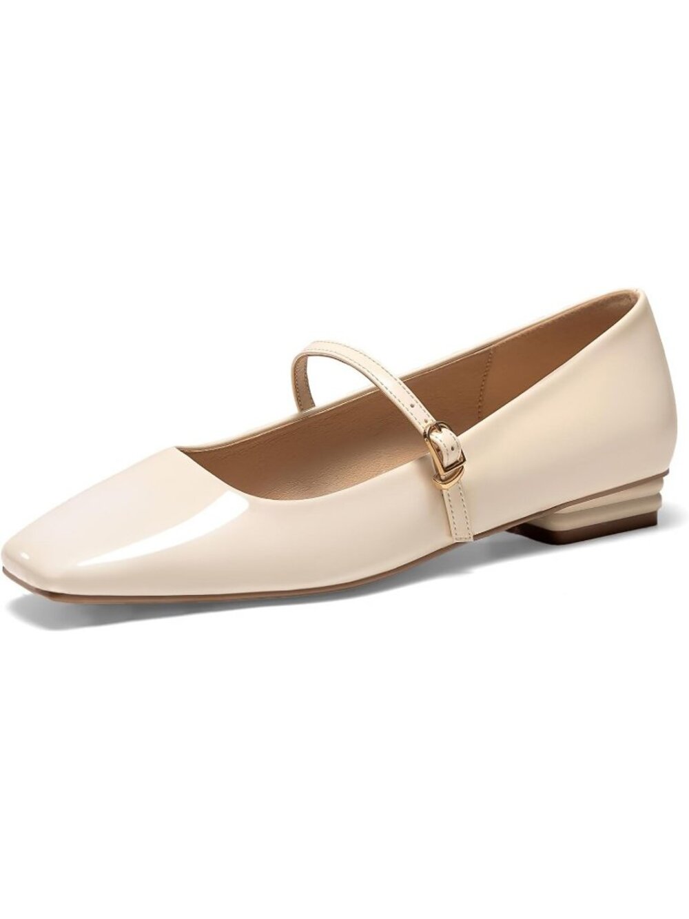 GotSoft Women's Beige Rubber Faux Leather Closed Toe Buckle Slip On Classy Shoes